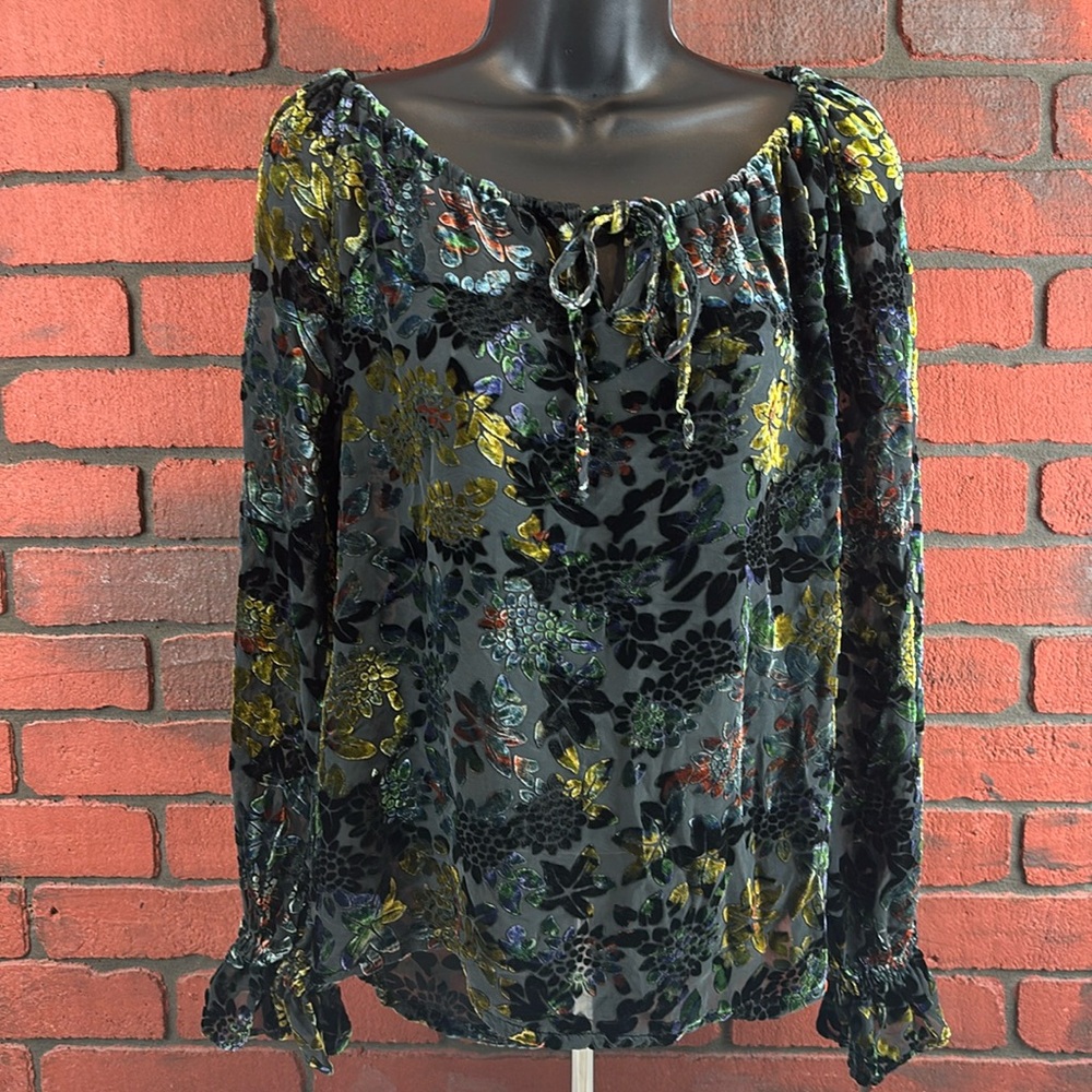 Jeanology Collection Shirt Womans 8 Sheer Floral Long Sleeve‎